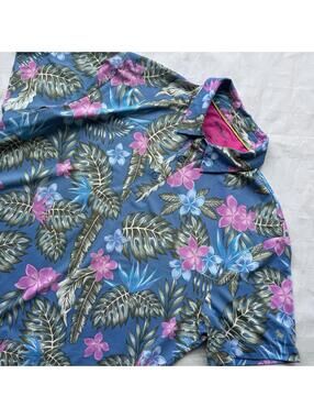 Birdie Bound Hawaiian Floral Golf Polo Shirt Men’s Large Blue Pink Tropical L